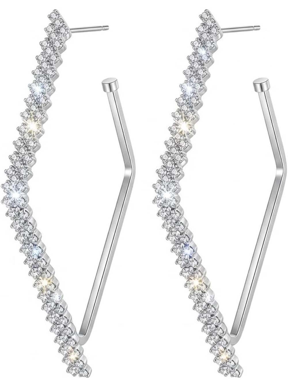 Anthropologie Silver Crystal Zigzag Hoop Earrings